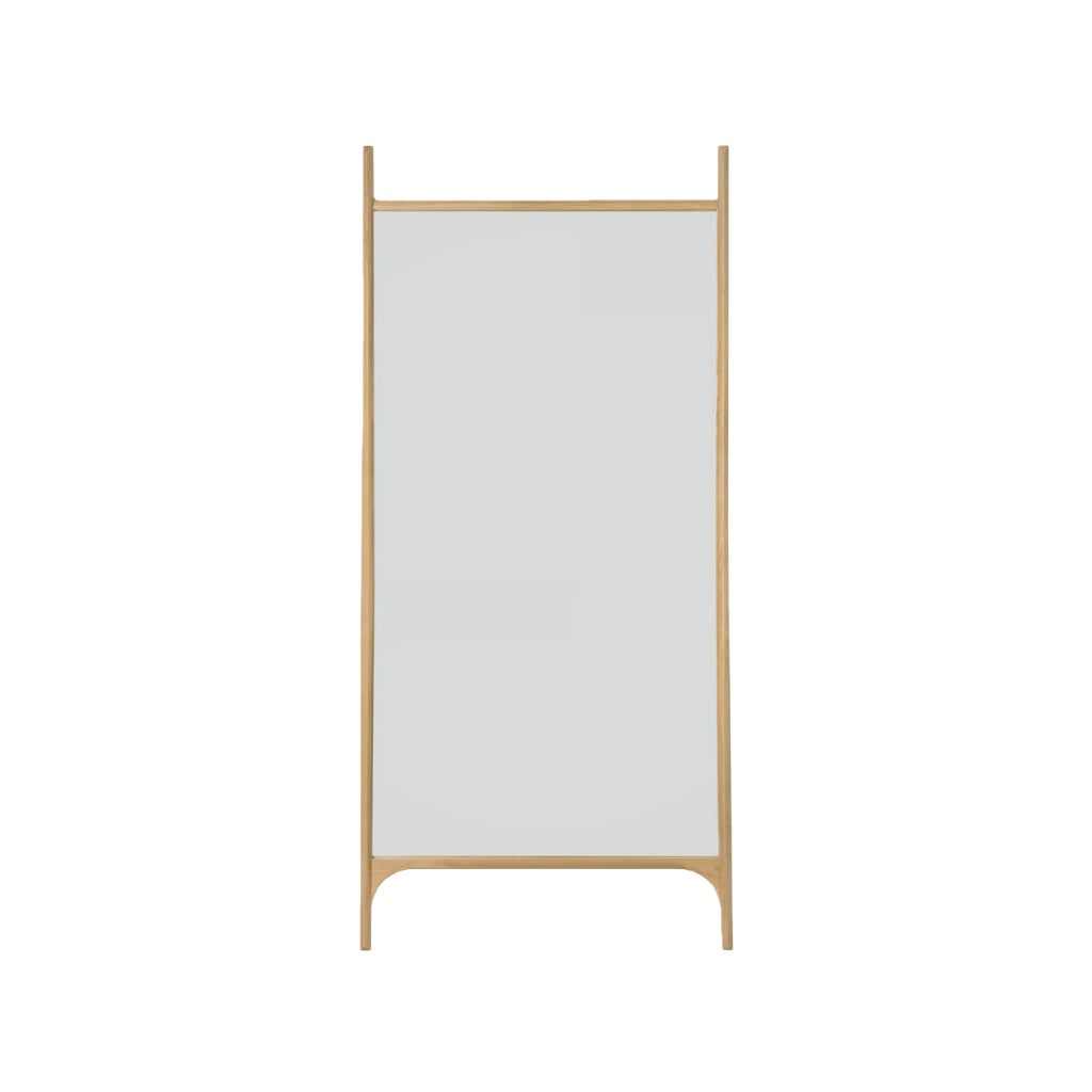 Espejo rectangular vertical de pared con marco de madera natural (63 × 18 in)