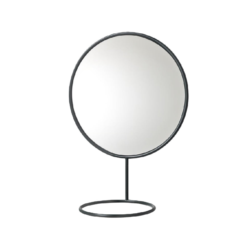 Espejo redondo de sobremesa con soporte metálico negro (12 in)