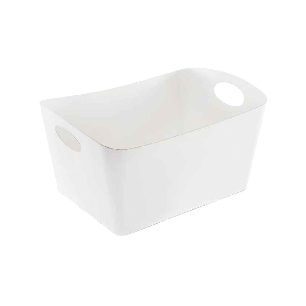 Caja organizadora rectangular blanca con asas integradas (14 × 9 in)