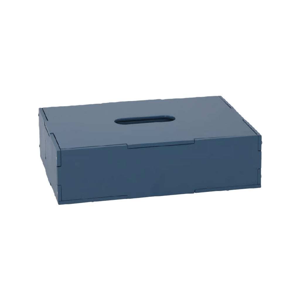 Caja de almacenamiento plegable con tapa y asa integrada, color azul oscuro