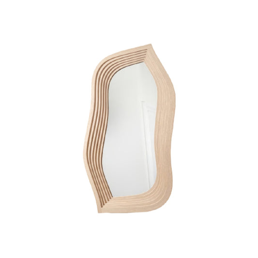 Espejo decorativo de pared orgánico con marco de madera laminada ondulada (24 × 14 in)