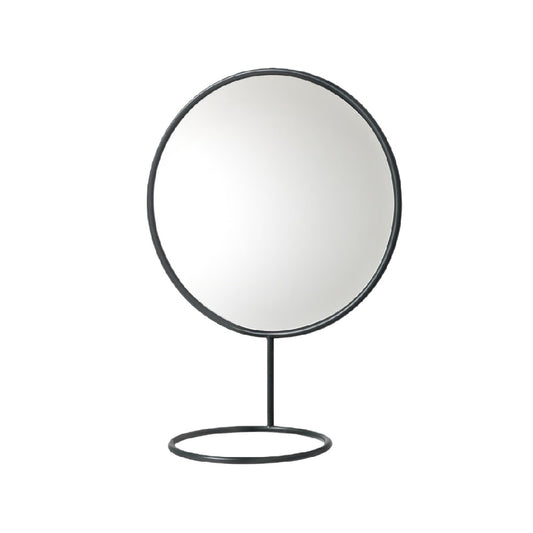 Espejo redondo de sobremesa con soporte metálico negro (12 in)