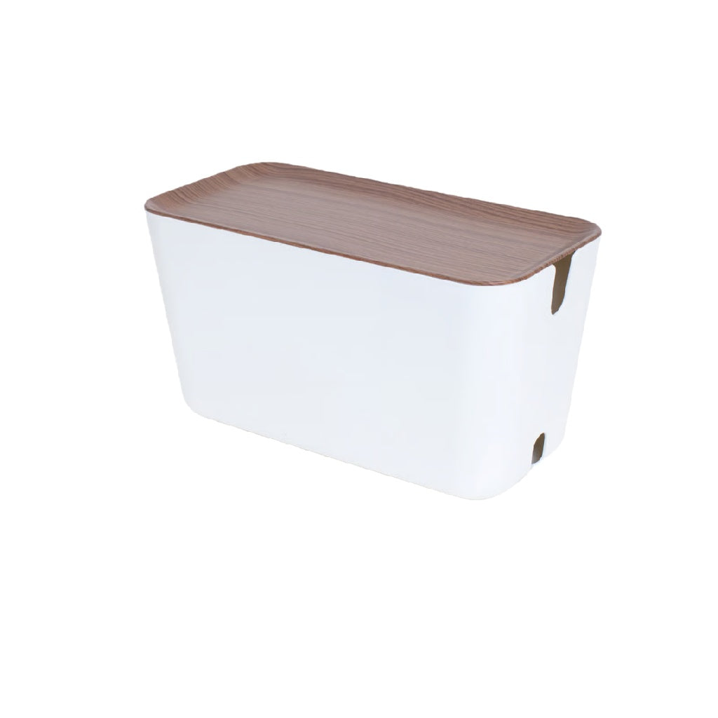 Caja organizadora rectangular con tapa efecto madera (16 × 10 in)