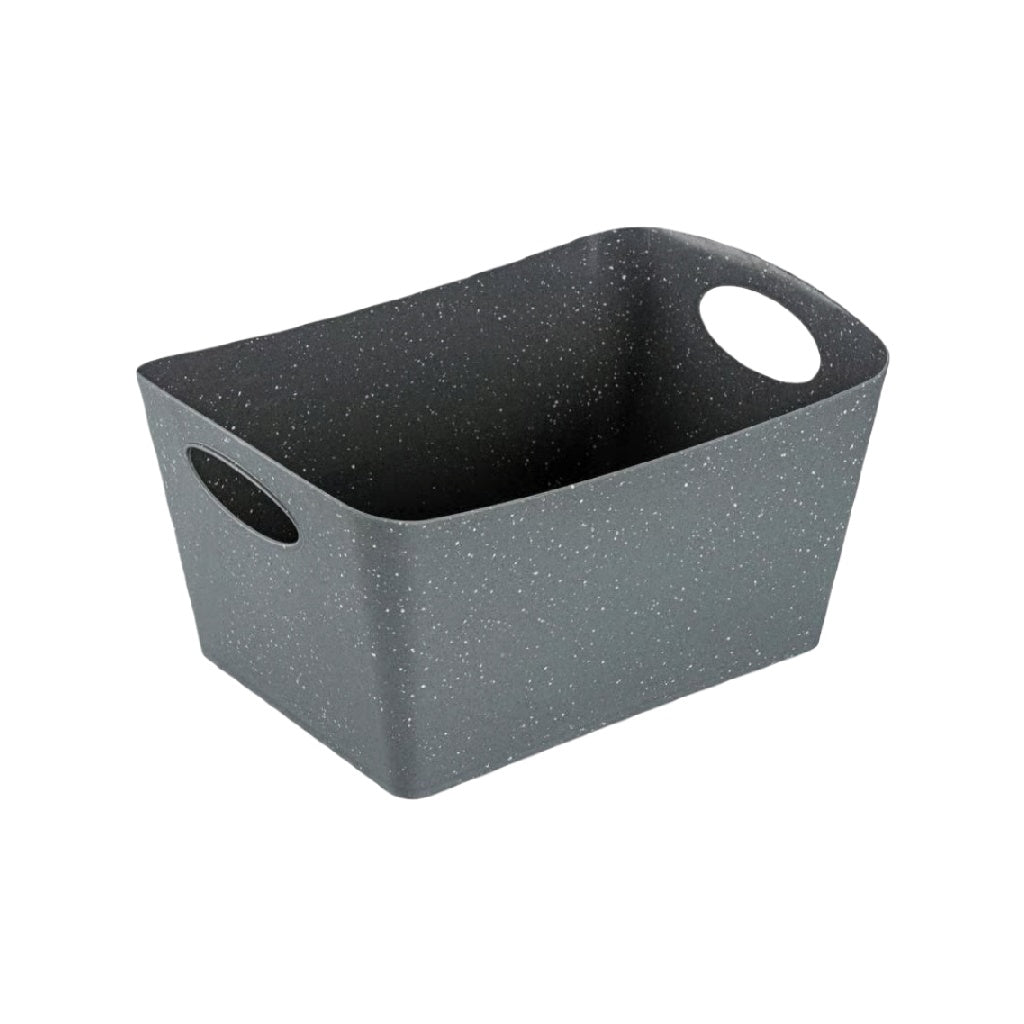 Caja organizadora rectangular gris con asas integradas (14 × 9 in)