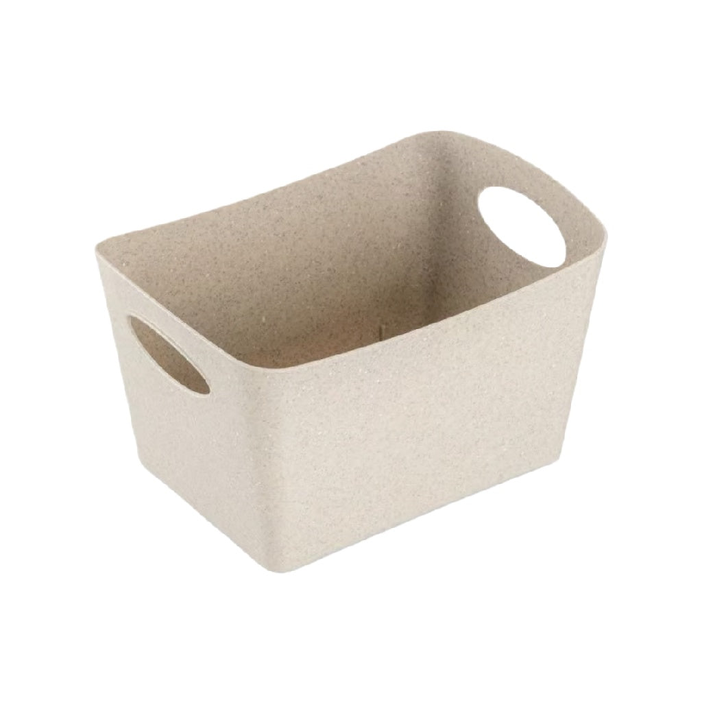 Caja organizadora rectangular beige con asas integradas (14 × 9 in)