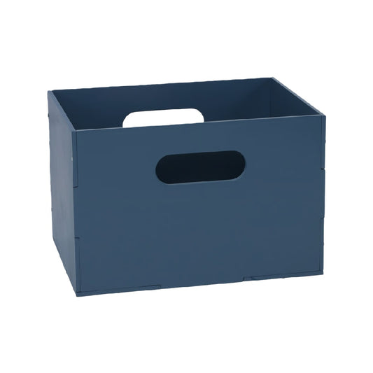 Caja organizadora abierta con asas integradas, color azul oscuro